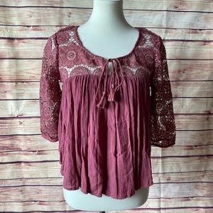 American Eagle Outfitters Boho Crochet Lace Blouse, Size Medium